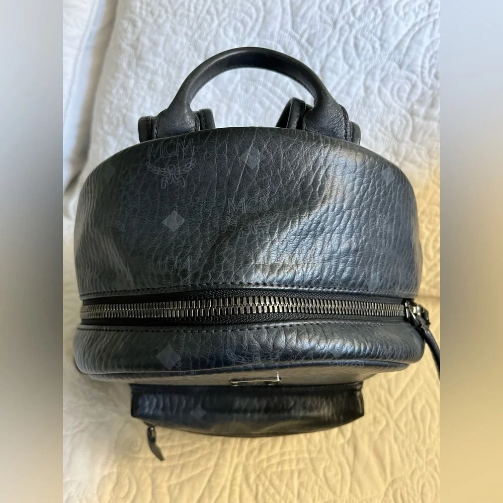 Stark Side Studs Backpack In Visetos, black side pockets w/stud details leather